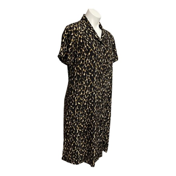 Halston Short Sleeve Button Down Silk Leopard Printed Dress - Picture 2 of 5
